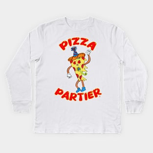 Pizza Partier Funny Cartoon Slice Pizza Character Kids Long Sleeve T-Shirt